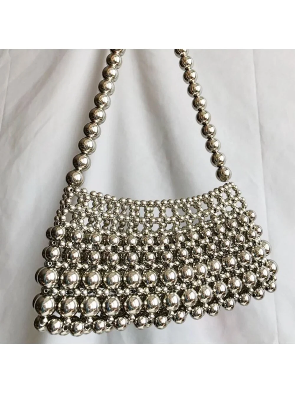 Handmade Beaded Weaving Pearl Crossbody Clutch Bag | Stylish Dopamine Design for